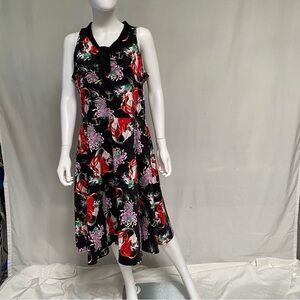 Voodoo Vixen, Black, red, aqua geisha mermaid and octopus midi dress